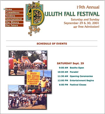 Duluth Fall Festival Website - 2001